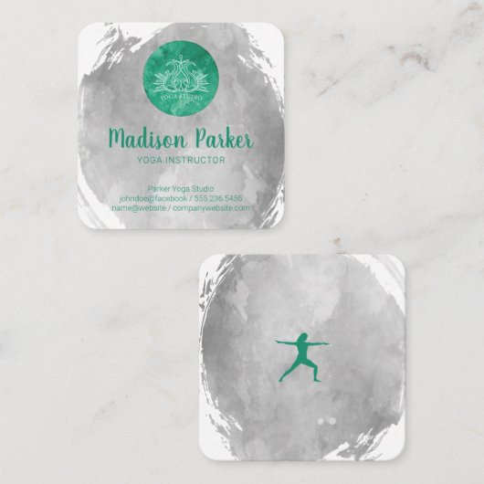 Wasserfarbe | Yoga Studio | Instructor Quadratische Visitenkarte (Vorne/Hinten)