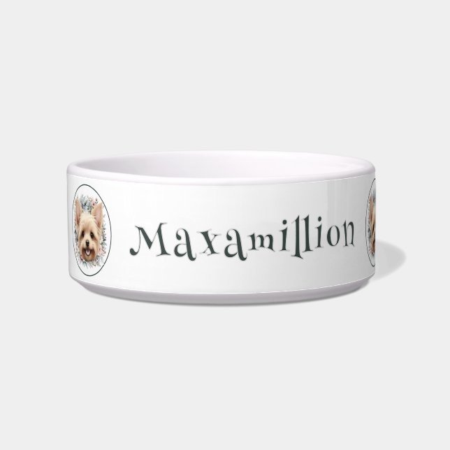 Wasserfarbe Yorkie und Blumenreath Napf (Links)