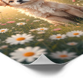 Wasserfarbe Yorkshire Terrier an der Blume Field W Poster (Ecke)