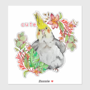 Wasserfarbe zeichn eines lustigen Papagei in Blume Aufkleber