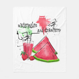 Wasserfarbe zeichn von Wassermelonen und Erdbeeren Fleecedecke