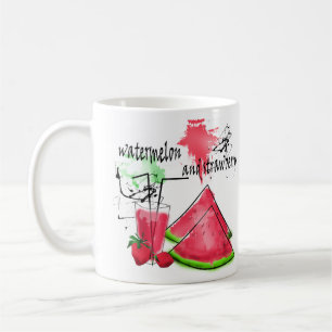 Wasserfarbe zeichn von Wassermelonen und Erdbeeren Kaffeetasse