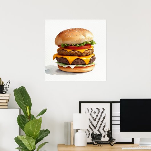 Wasserfarbe Zeichnend Cheeseburger Poster (Heimbüro)