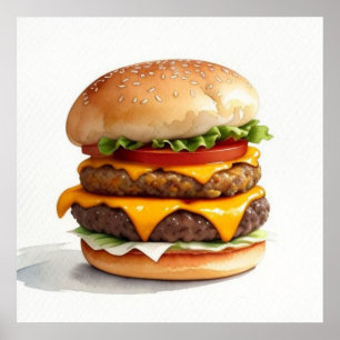 Wasserfarbe Zeichnend Cheeseburger Poster
