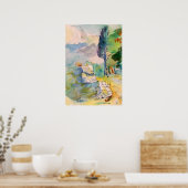 Wasserfarbe zeichnend mit einer alten Mauer gegen Poster (Küche)