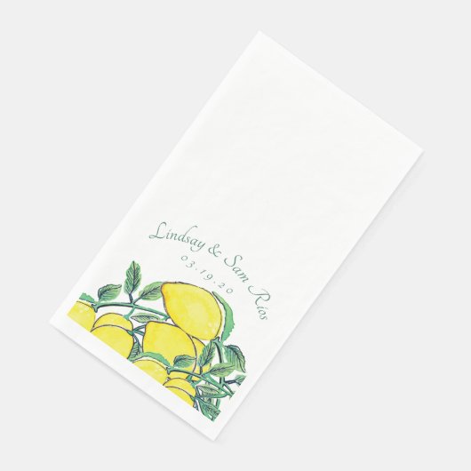 Wasserfarbe Zitronenbrocken Zitrusfrüchte Hochzeit Serviette (Ecke)