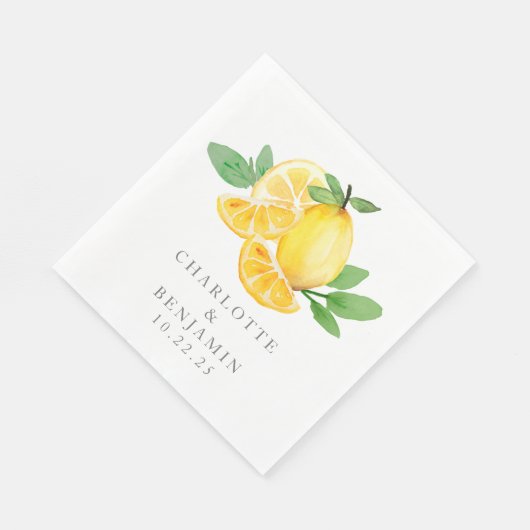 Wasserfarbe Zitronenfrucht Personalisierte Hochzei Serviette (Ecke)