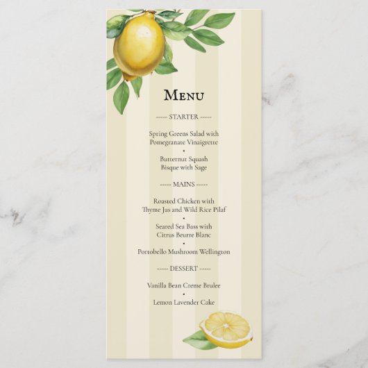 Wasserfarbe Zitronengelbe Zitrusfrüchte Rustikales Menükarte (Vorderseite)