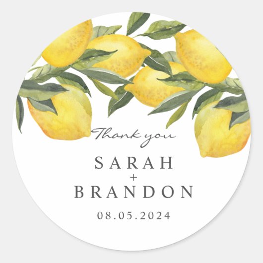 Wasserfarbe Zitrus Lemon Sommerhochzeit Runder Aufkleber (Vorderseite)