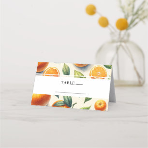 Wasserfarbe Zitrus Orangene Blätter Hochzeit Platzkarte