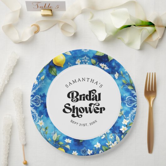 Wasserfarbe Zitrus Zitrus Amalfi Küste Brautparty Pappteller (Hochzeit)