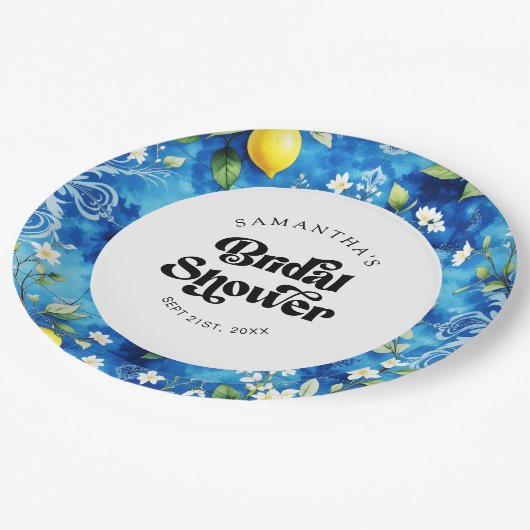 Wasserfarbe Zitrus Zitrus Amalfi Küste Brautparty Pappteller (Schrägansicht)