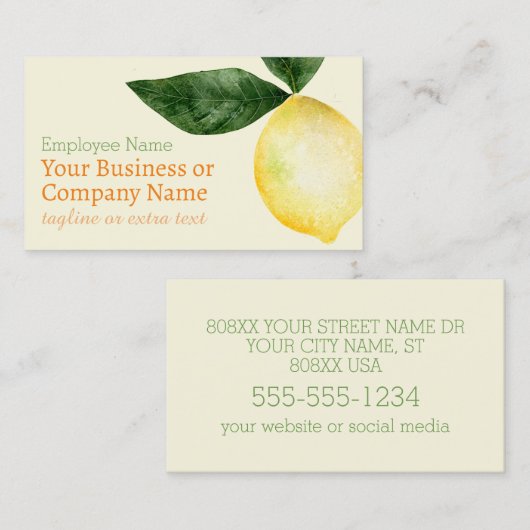 Wasserfarbe Zitrusfrüchte Gelb Visitenkarte (Vorne/Hinten)