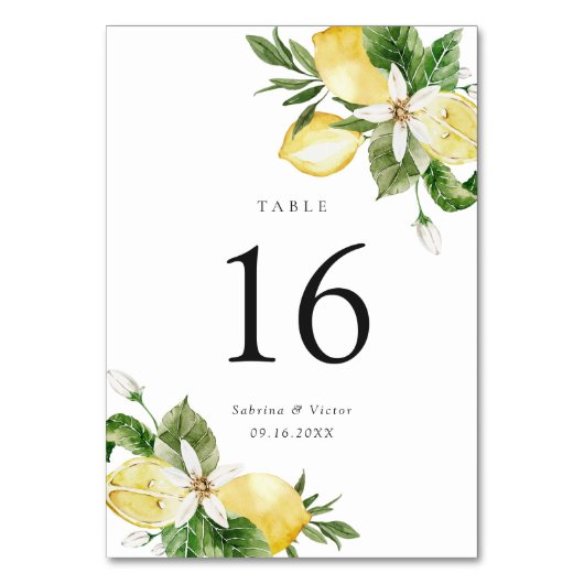 Wasserfarbe Zitrusfrüchte Grün Hochzeit Tischnummer (Vorderseite)