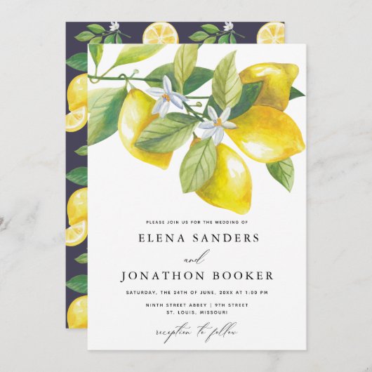 Wasserfarbe Zitrusfrüchte Hochzeit Einladung (Vorne/Hinten)