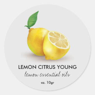 Wasserfarbe Zitrusfrüchte Limon Grau Runder Aufkleber