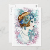Wasserfarbe Zwanziger Art Deko flappgirl Postkarte (Vorne/Hinten)