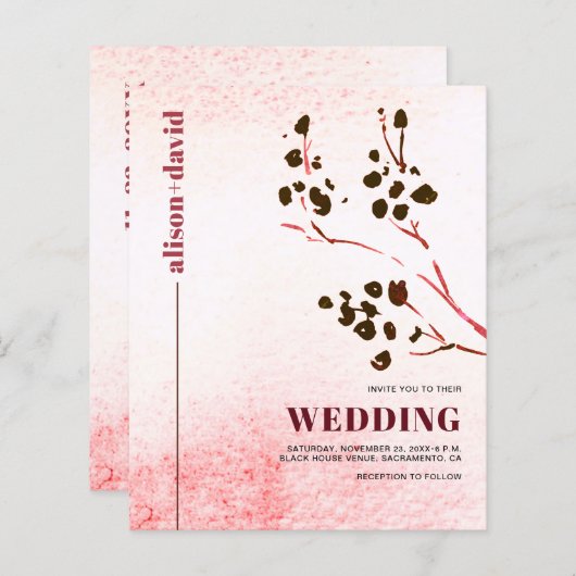 Wasserfarbe, Zweig Japandi QR Code BUDGET Hochzeit (Vorne/Hinten)