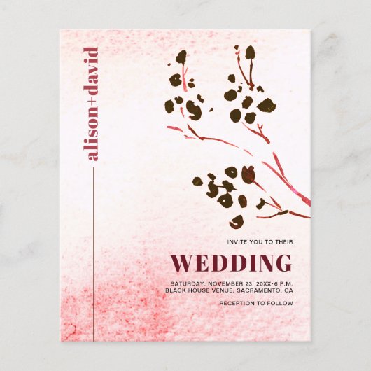 Wasserfarbe, Zweig Japandi QR Code BUDGET Hochzeit (Vorderseite)