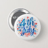 Wasserfarben 4. Juli Patriotisch Button (Vorne & Hinten)