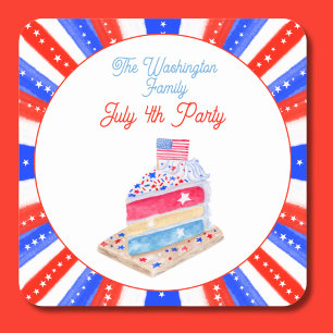 Wasserfarben-4.-Juli-Torte-Party Quadratischer Aufkleber