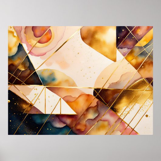 Wasserfarben Abstrakt geometrische Malerei Gold 4: Poster (Vorne)