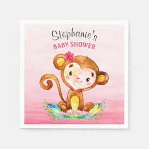 Wasserfarben-Affen-Girl-Babydusche Serviette