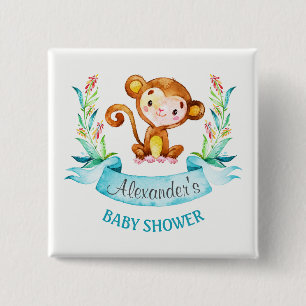 Wasserfarben-Affenjunge Babydusche Button