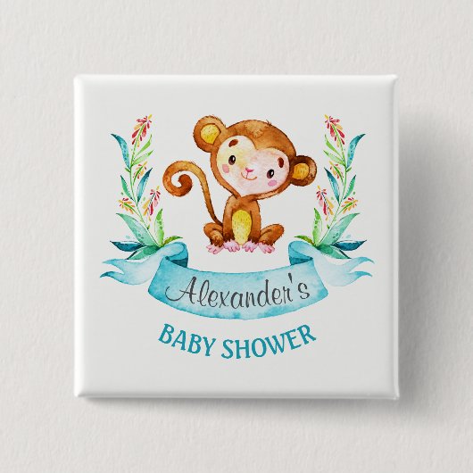 Wasserfarben-Affenjunge Babydusche Button (Vorderseite)