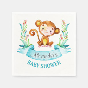 Wasserfarben-Affenjunge Babydusche Serviette