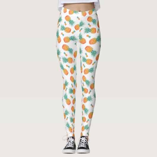 Wasserfarben Ananas Muster auf Weiß Leggings (Vorderseite)