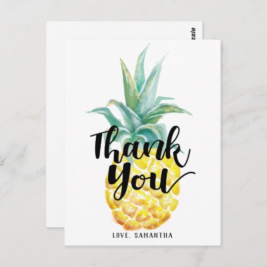 Wasserfarben Ananas Vielen Dank Postkarte (Vorne/Hinten)