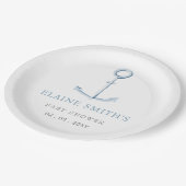 Wasserfarben Anchor Nautical Blue Beach Baby Dusch Pappteller (Schrägansicht)