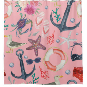 Wasserfarben-Anchor-Sternfisch-Muster Duschvorhang