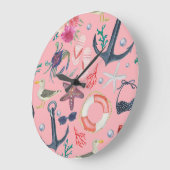 Wasserfarben-Anchor-Sternfisch-Muster Große Wanduhr (Winkel)