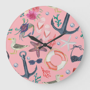 Wasserfarben-Anchor-Sternfisch-Muster Große Wanduhr