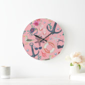 Wasserfarben-Anchor-Sternfisch-Muster Große Wanduhr (Zuhause)