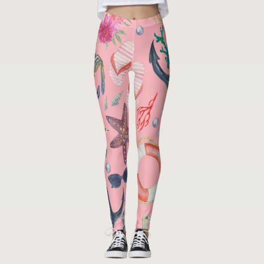 Wasserfarben-Anchor-Sternfisch-Muster Leggings (Vorderseite)