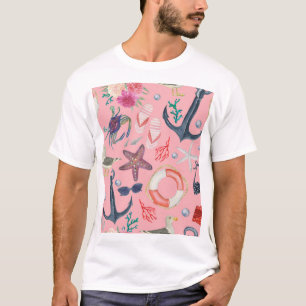 Wasserfarben-Anchor-Sternfisch-Muster T-Shirt