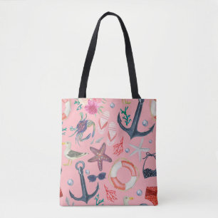 Wasserfarben-Anchor-Sternfisch-Muster Tasche