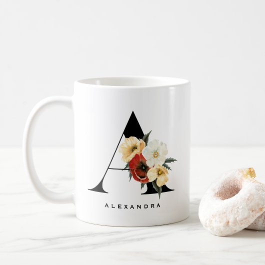 Wasserfarben Anemon Botanicals Letter A Monogram Kaffeetasse (Mit Donut)
