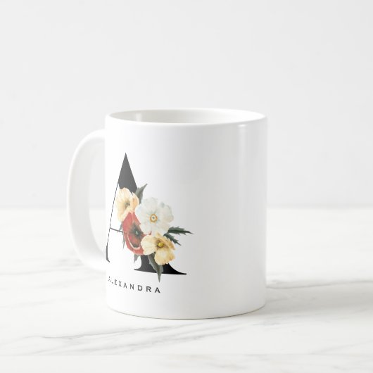 Wasserfarben Anemon Botanicals Letter A Monogram Kaffeetasse (Vorderseite Links)