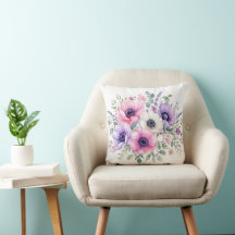 Wasserfarben-Anemonen-Blumen-Wurfkissen