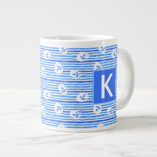 Wasserfarben-Ankermuster| Erste Schritte Jumbo-Tasse (Vorderseite Rechts)