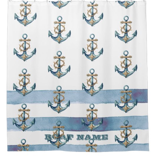 Wasserfarben, Ankerwinkel, heller Blaue Streifen Duschvorhang (Vorderseite)