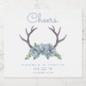 Wasserfarben-Antler und Echeveria-Hochzeit Bierflaschenetikett (Einzelnes Label)