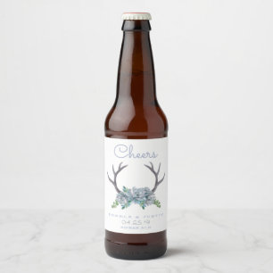 Wasserfarben-Antler und Echeveria-Hochzeit Bierflaschenetikett