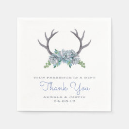 Wasserfarben-Antler und Echeveria-Hochzeit Serviette