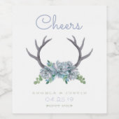 Wasserfarben-Antler und Echeveria-Hochzeit Weinetikett (Einzelnes Label)