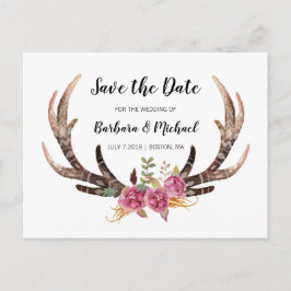 Wasserfarben Antlers Save the Date Country Wedding Ankündigungspostkarte